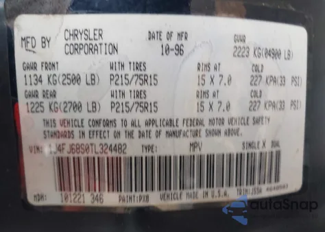 1996 Jeep Cherokee Sport/Classic из США, поврежденный, VIN 1J4FJ68S0TL324482